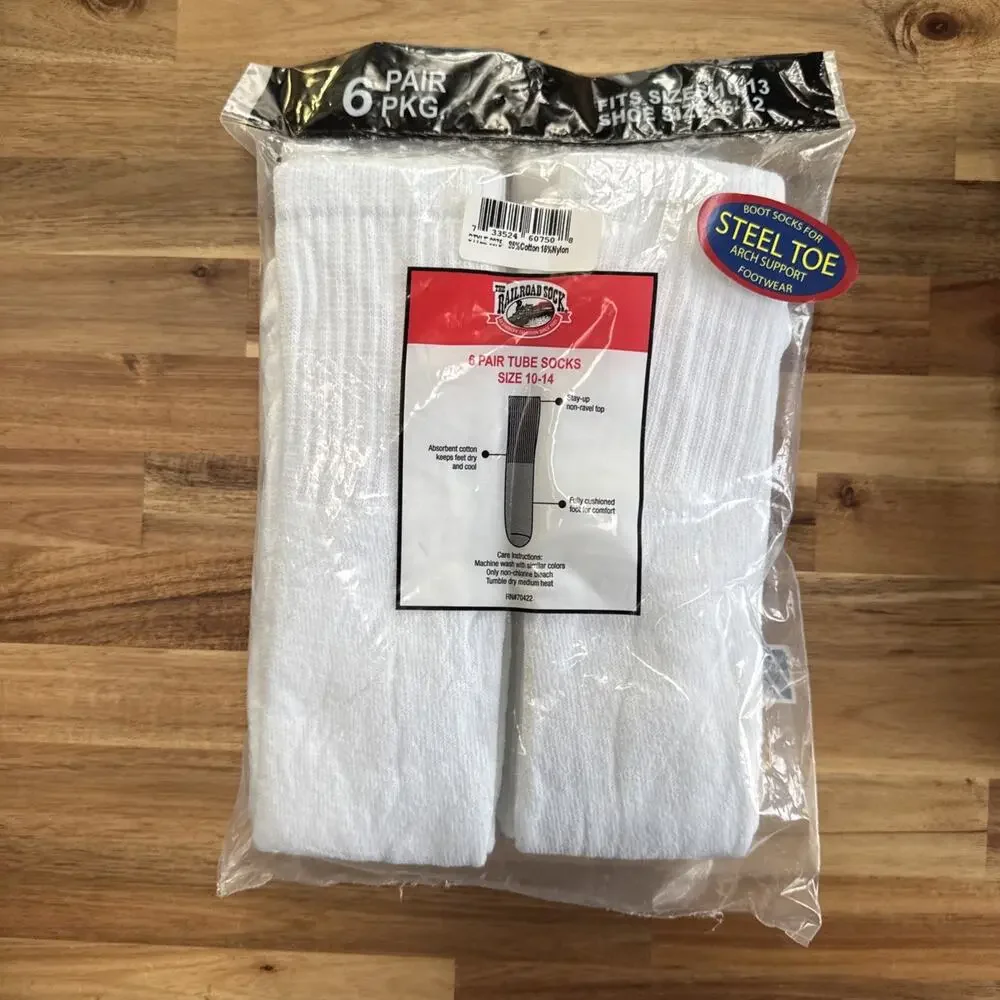 Railroad Sock‎ 6 Pair White Tube Socks USA Sock Size 10-13 Shoe Size 6-12 New